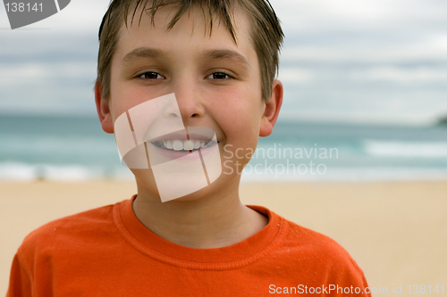 Image of Smiling child beach background