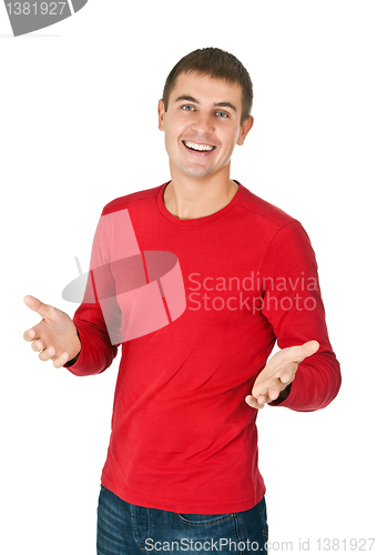 Image of Portrait of a handsome man in a red dress