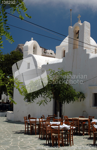 Image of greek taverna and church and monastery