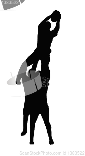 Image of Sport Silhouette - Rugby Players Supporting Lineout Jumper
