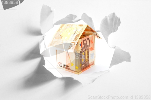 Image of euro money house and paper hole