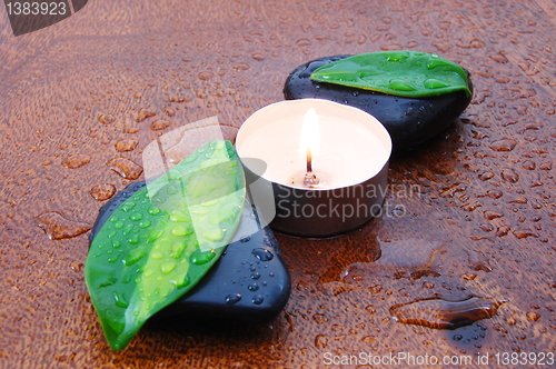 Image of zen concept with stones and leaves