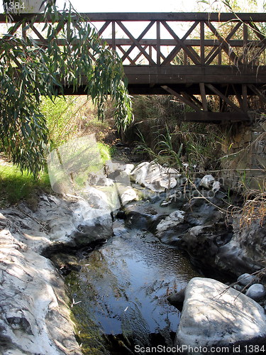 Image of A wooden bridge over a stream. Flasou. Cyprus