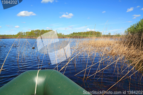 Image of rubber boat on big lake