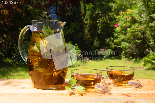 Image of cup of tea in the garden