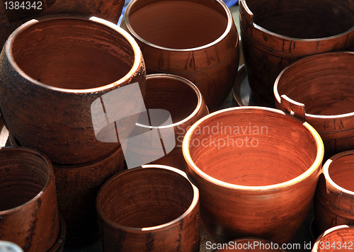Image of wooden dishes on rural market