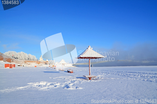 Image of town beach in snow