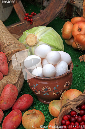 Image of varied food-stuffs on rural market