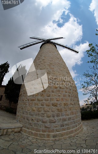Image of Fisheye view of the Monteriore Windmill in Jerusalem 