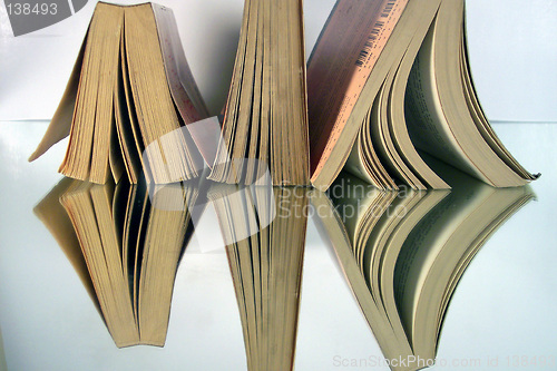 Image of three books and their reflection