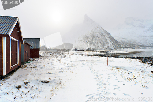 Image of Fjord and mountainous scenery in winter from Senja, North Norway