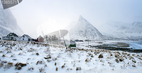 Image of Fjord and mountainous scenery in winter from Senja, North Norway