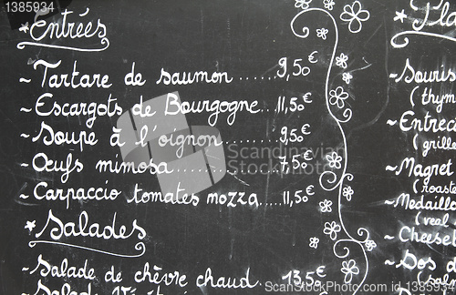 Image of Restaurant menu in French
