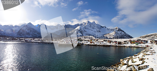 Image of Fjord and mountainous scenery in winter from Senja, North Norway