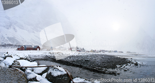 Image of Fjord and mountainous scenery in winter from Senja, North Norway