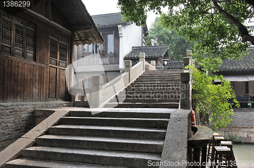 Image of Chinese old stone bridge in Wuzhen village
