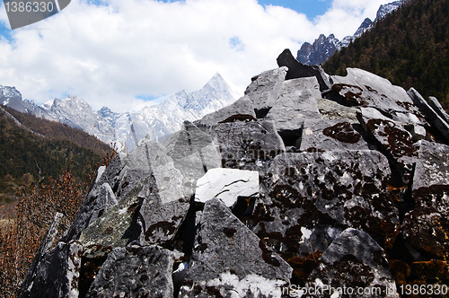 Image of Tibetan Buddhist temple by snow mountain