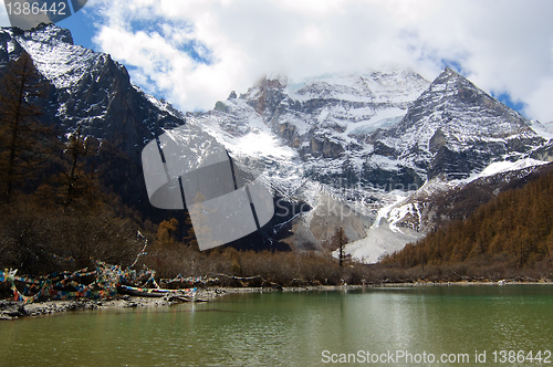 Image of Snow mountain and lake