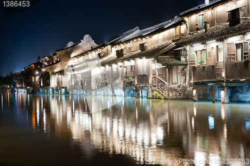 Image of China village building night scene