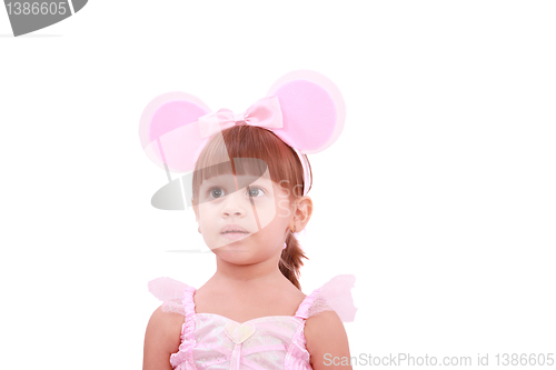 Image of Portrait of a happy little girl wearing rabbit ears 