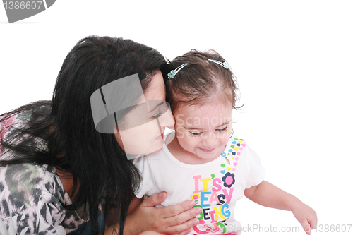 Image of Portrait of family, mom and daughter playing at home 