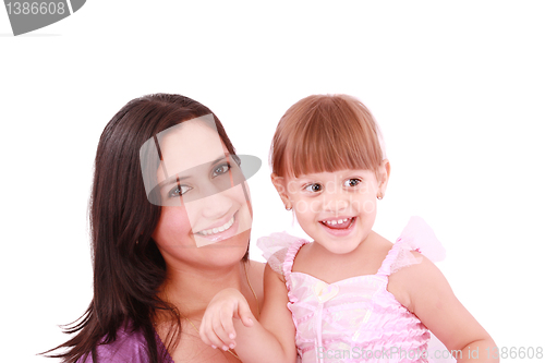 Image of Mommy holding and smiling her girl dressed as a ballerina