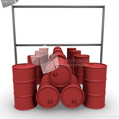 Image of red barrels with  billboard