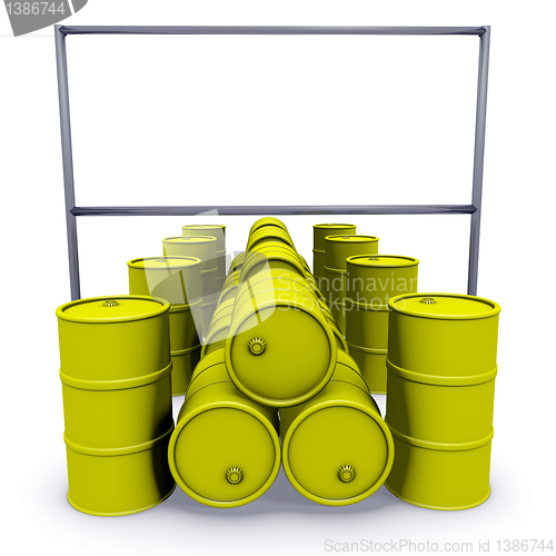 Image of Yellow barrels with billboard