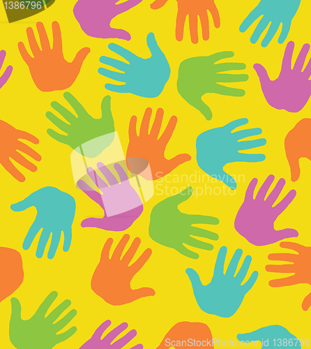 Image of Seamless pattern with colored hand prints  