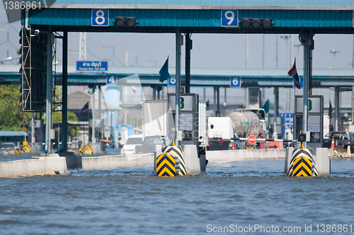 Image of Flooded toll gate on a motorway in Bangkok