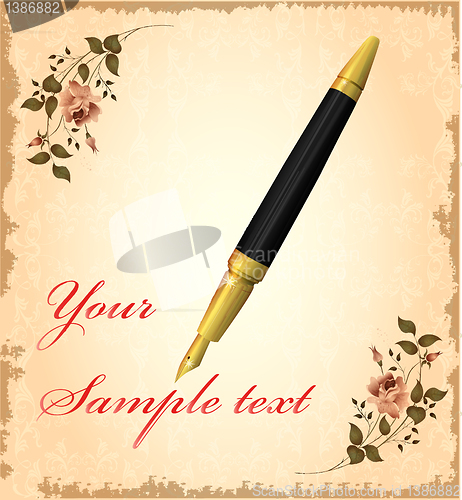 Image of golden pen over vintage background