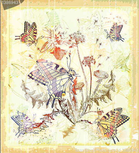 Image of background with butterflies and flowers