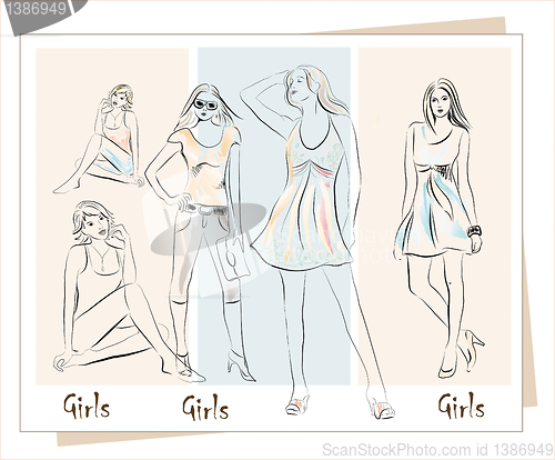 Image of freehand illustration of the  fashion girls