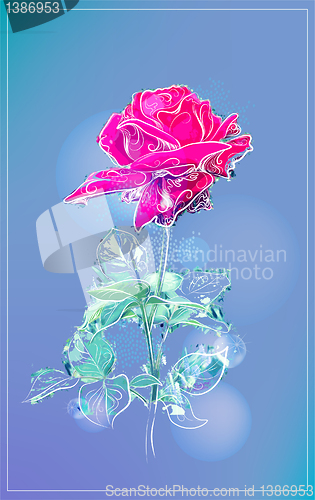 Image of outline pink rose over blue
