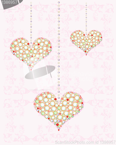 Image of greeting card with diamond hearts