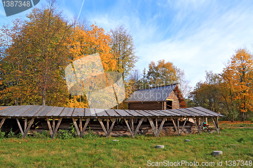 Image of autumn tree near old barn