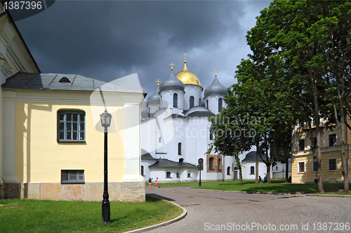 Image of christian church on background cloudy sky