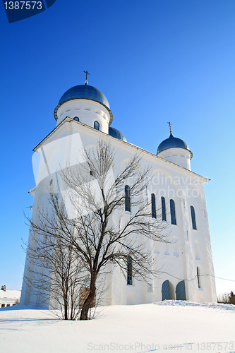 Image of christian orthodox male priory amongst snow