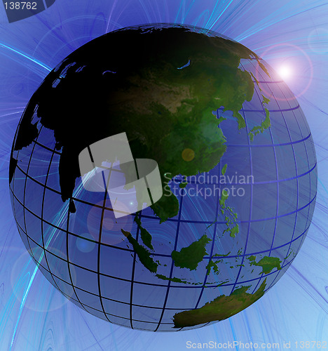 Image of Globe Asia Focus on Swirl Background