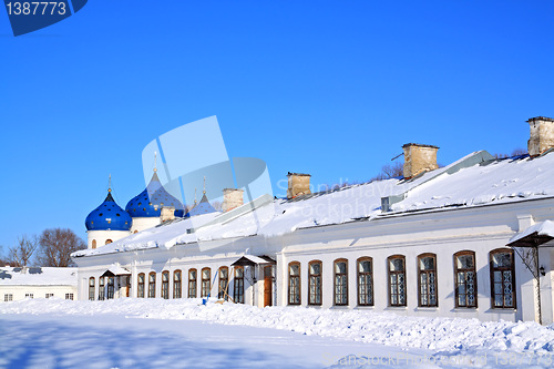 Image of christian orthodox male priory amongst snow