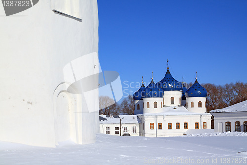 Image of christian orthodox male priory amongst snow