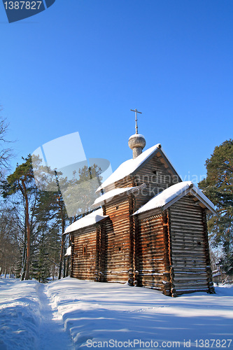 Image of wooden chapel in pine wood