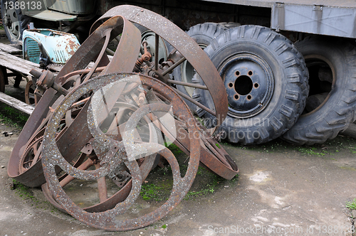 Image of Old Truck and Cart Wheels