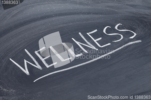 Image of wellness word on blackboard