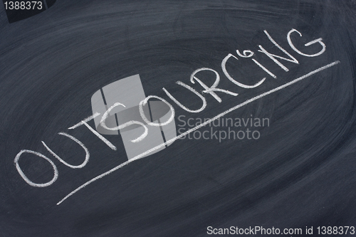 Image of outsourcing word on blackboard