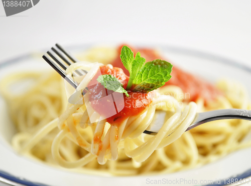 Image of spaghetti with tomato sauce