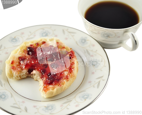 Image of english muffins with jelly and coffee