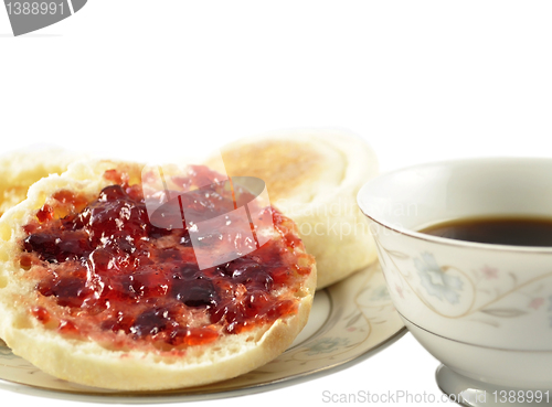 Image of english muffins with jelly and coffee