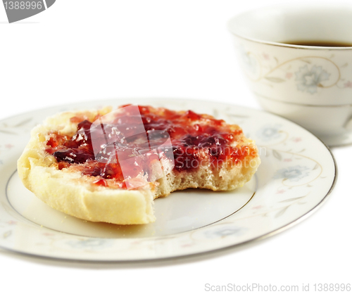 Image of english muffins with jelly and coffee