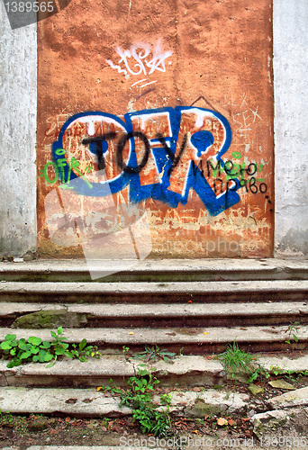 Image of aging stairway in destroyed house